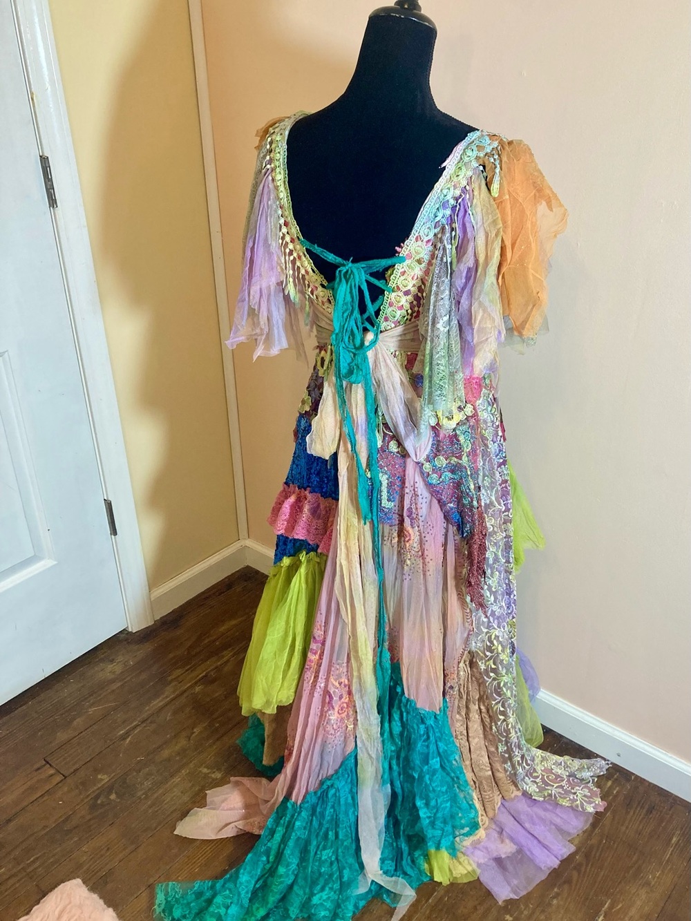 Bohemian Floral Patchwork Maxi Dress in Pastel Multi - Picture 3 of 6